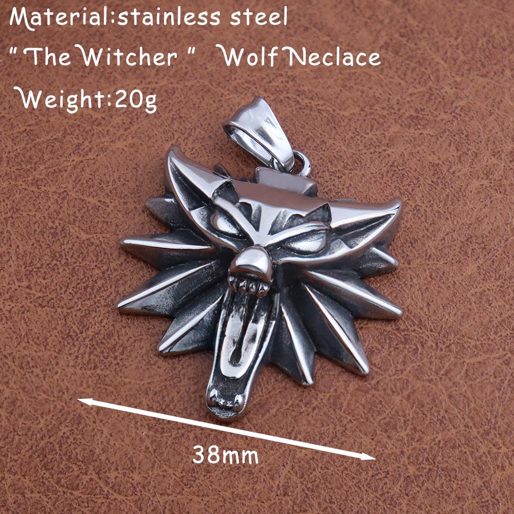 Stainless Steel Wizard 3 Wolf Head Pendant Retro Style Geralt of Rivia Men's Necklace Popular Medieval Witcher Jewelry