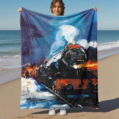 1pc Hogwarts Express Steam Train Outdoor Flannel Throw Blanket All Season Soft Warmth,Home Decor 1031216