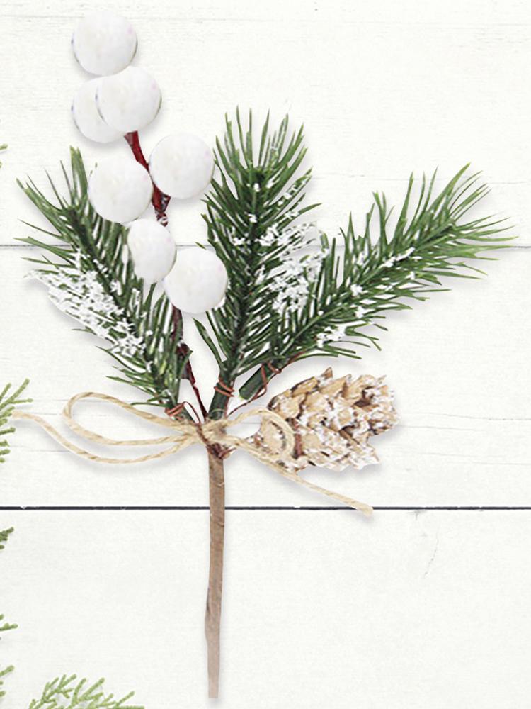 Künstlicher Weihnachtsschmuck aus Beeren, Tannenzapfen und künstlichem Frostzweig für Weihnachtsbaumkranz und Blumengesteck