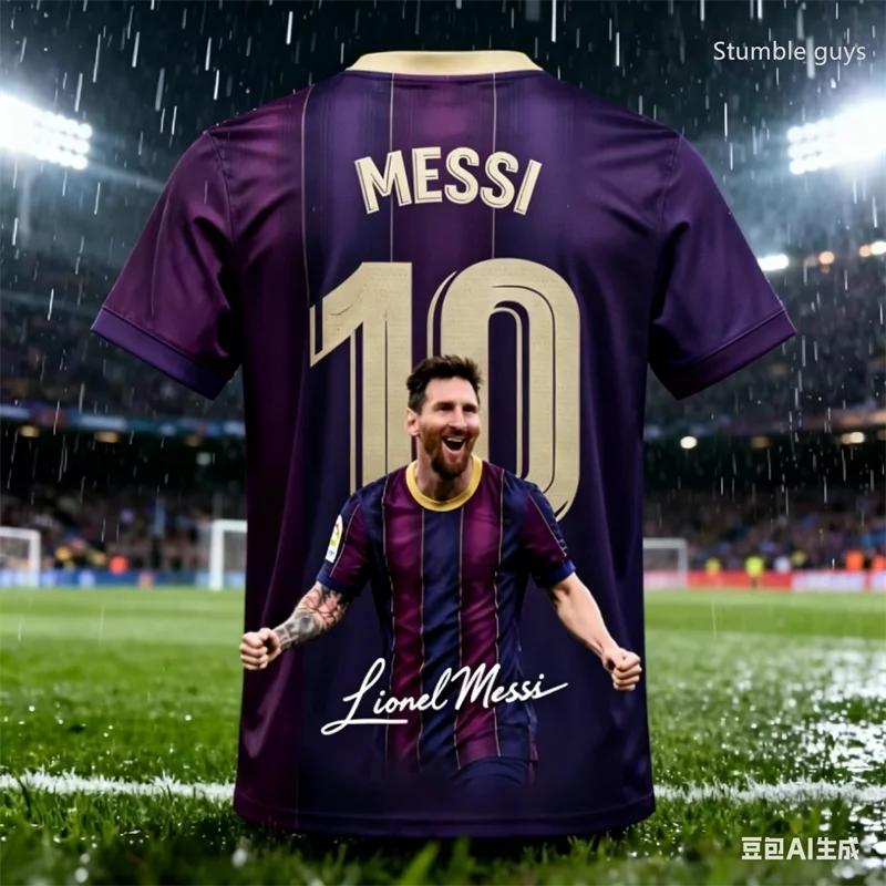 Kids Boys Summer Men Messi Football Short Sleeve T-shirt Casual Sports Jersey Street Tee Daily Training Wear