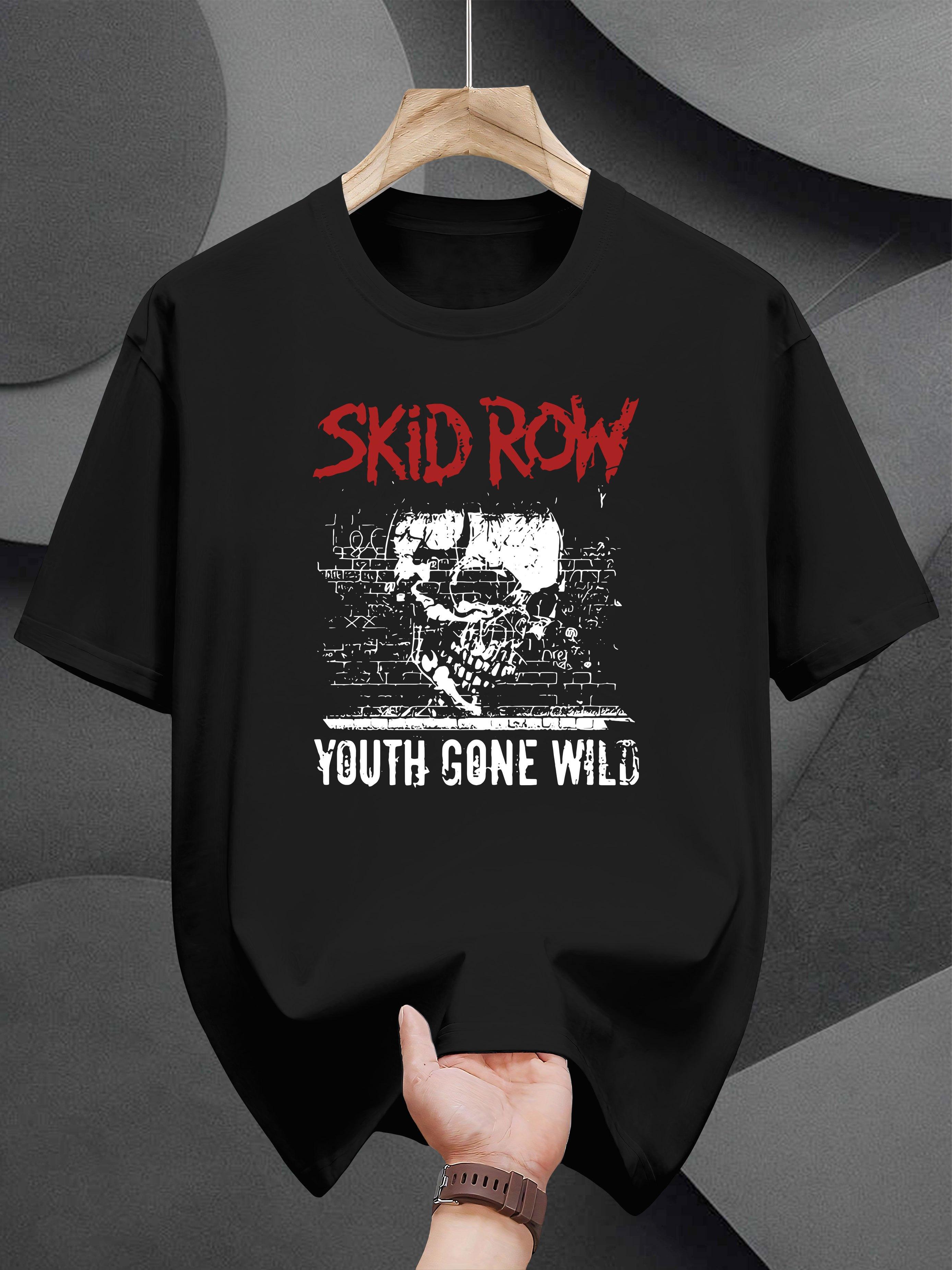 Casual Cotton T-shirt with SKID ROW Graphic Print - Black XXL
