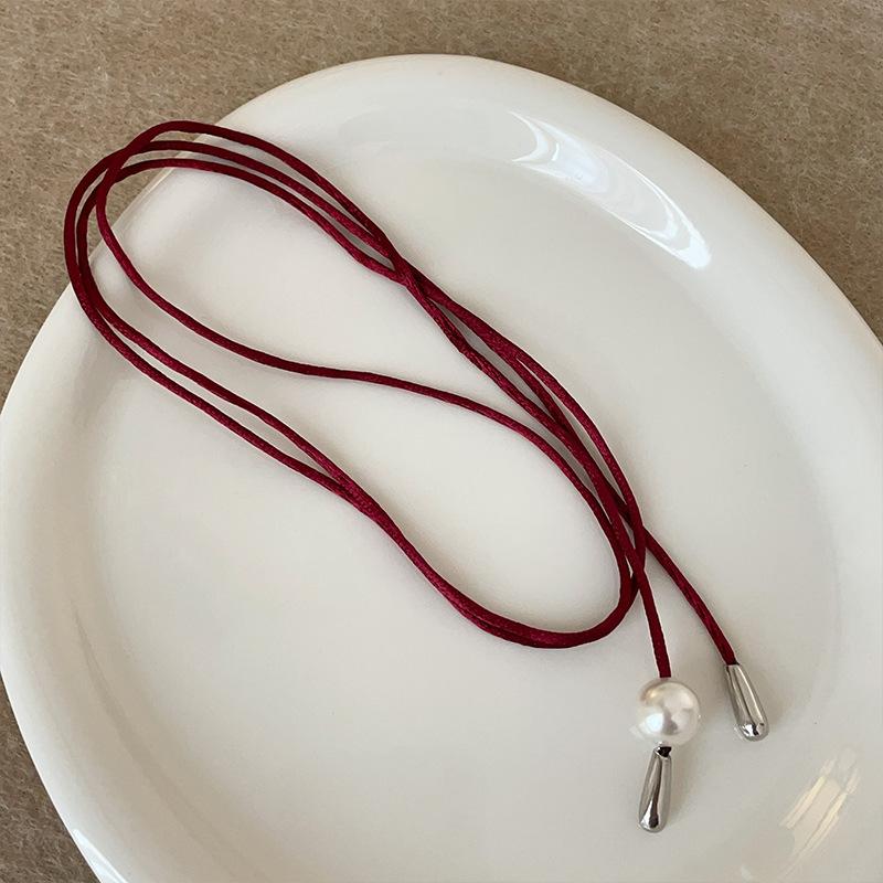 Ankola Red Rope Strap Choker Necklace Women'S Simple Versatile Sweet Cool Babes Fashion Neck Chain Sweater Chain