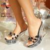 Summer Transparent Peep Toe Sandals 11CM Outdoors Women High Heels Clear Thick Platform Slippers Bling Rhinestone Ladies Shoes