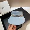 Light Luxury Rhinestone Sun Hat Summer Double-sided Ice Silk Optical Skin Beauty Anti-ultraviolet Empty Top Hat No Top Cap