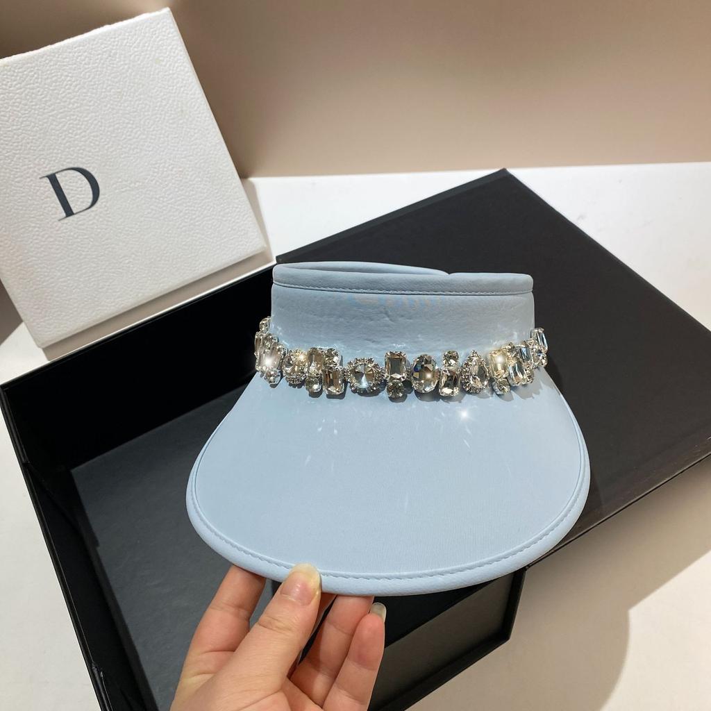 Light Luxury Rhinestone Sun Hat Summer Double-sided Ice Silk Optical Skin Beauty Anti-ultraviolet Empty Top Hat No Top Cap