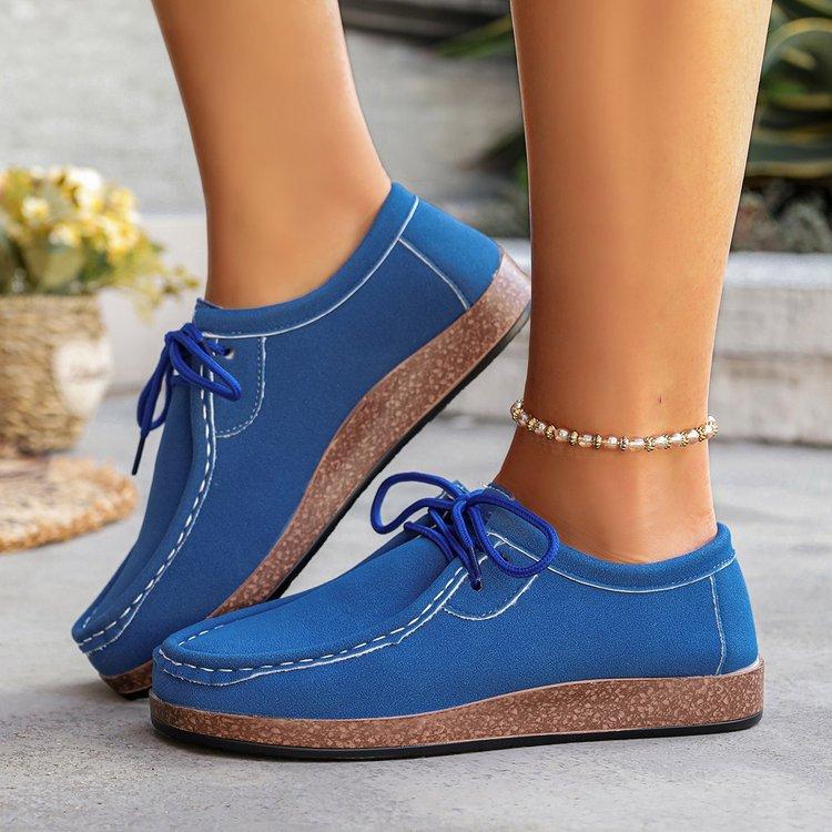 Women's Casual Faux Suede Walking Shoes Round Toe Lace-Up Work Office Driving Moccasins Shoes for Women Non-Slip Comfortable Penny Flat Loafers