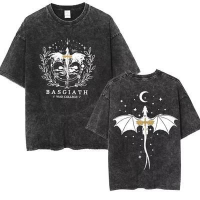 Basgiath War College Vintage Πλυμένα T-shirts Fourth Wing Dragon Rider Print Κοντομάνικο T-shirt Ανδρικό Oversized T-shirt