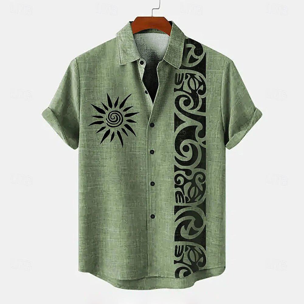 Men's Ethnic Style 3D Printed Shirt Hawaiian Casual Vacation Men's Short-sleeved Lapel Pocket Shirt High Quality Men's