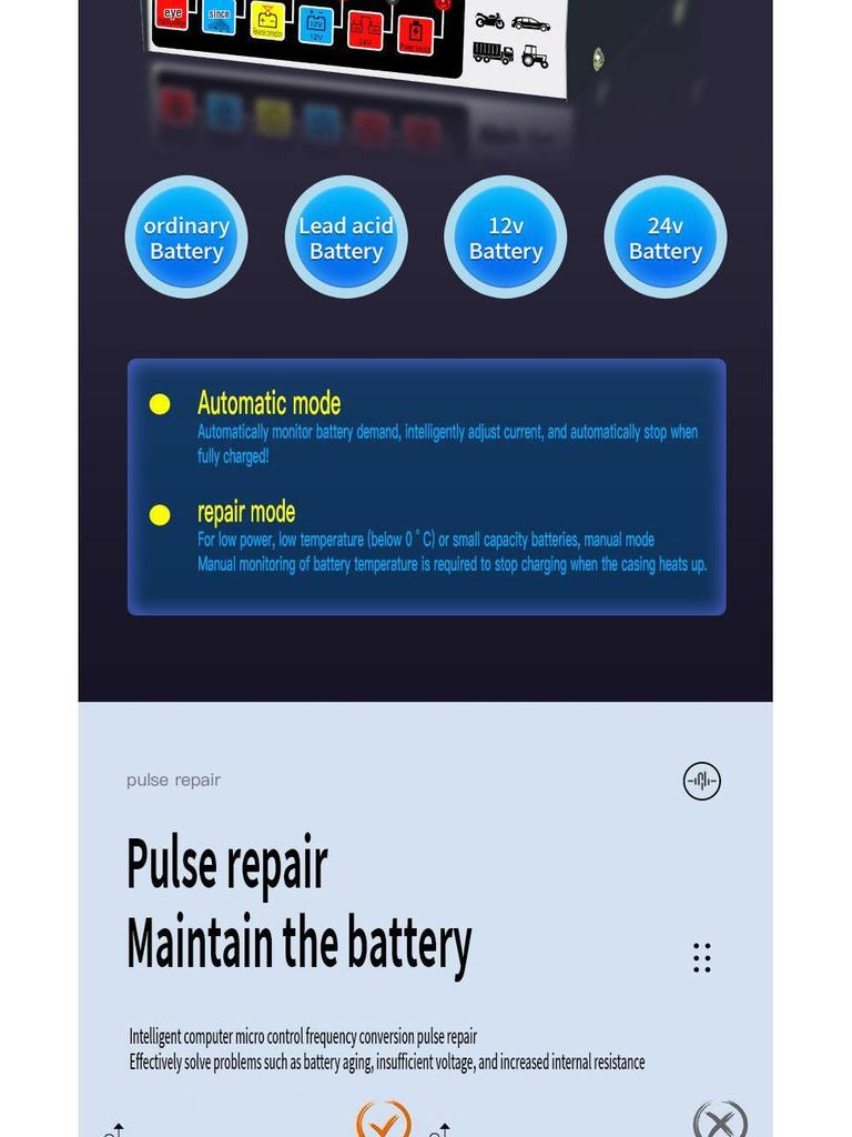 Intelligent High-Power Pure Copper Pulse Repair Charger for 12-24V Motorcycle Batteries