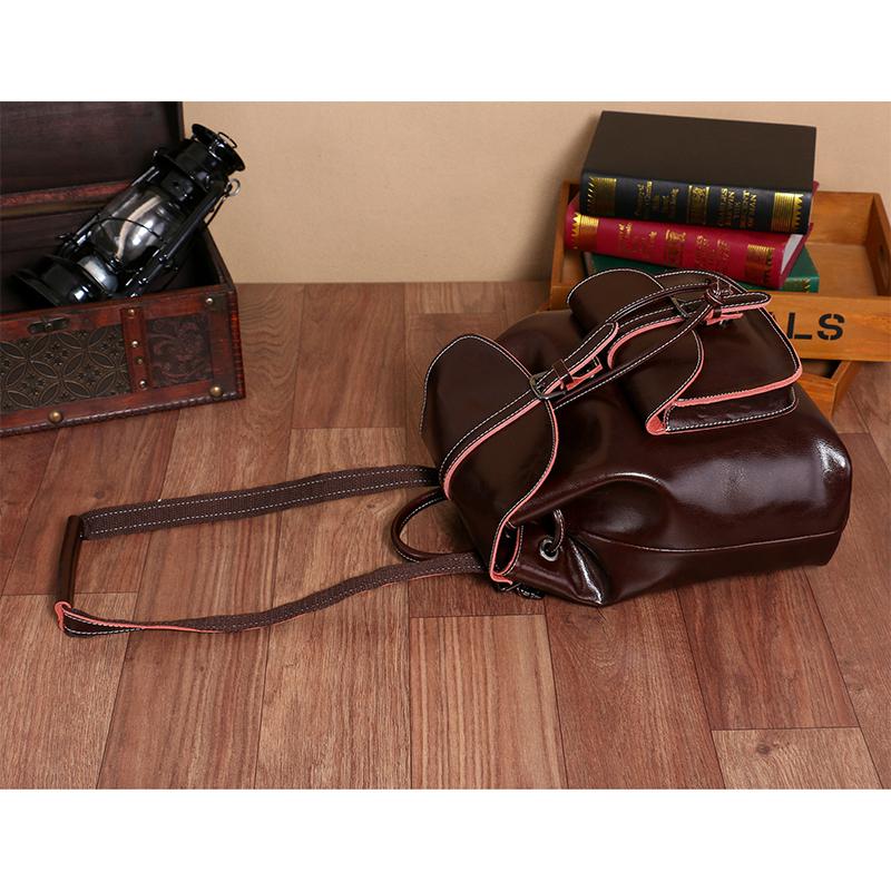 Women's Fashion Trend Leather Backpack Leisure Travel Oil Wax Soft Leather Small Backpack