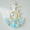 Vintage Mediterranean Ship Wheel Wall Clock - Distressed Wooden Decor for Living Room or Bar