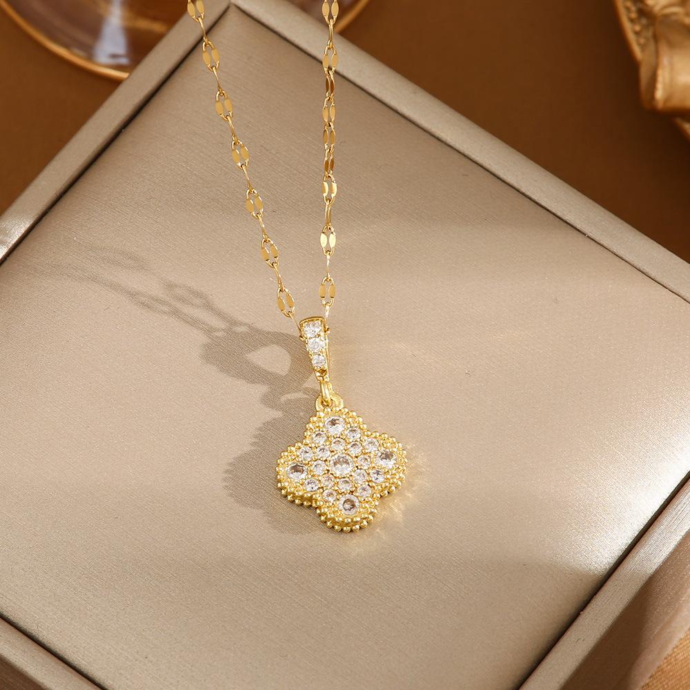 

Ожерелье «Четырехлистный клевер» с микроинкрустацией цирконами, роскошное ожерелье высокого класса