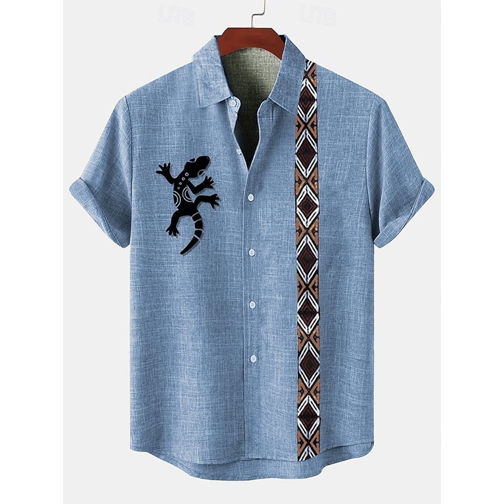

Мужская летняя повседневная рубашка, гавайская рубашка для пляжной вечеринки, повседневная рубашка в стиле ретро с короткими рукавами и племенным принтом L