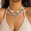 Boho Gold Color Starfish Shell Pendant Necklace for Women Double Layer Rice Beads Sea Shell Choker Summer Beach Party Jewelry