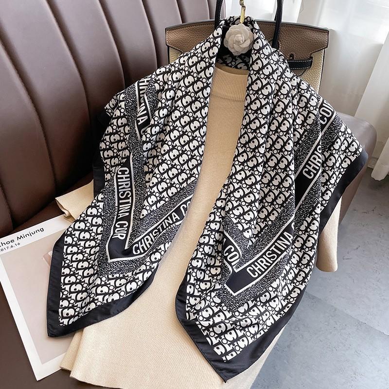 Lightweight 90x90cm Square Scarf Women Navy Style Sun Protection Silk-Like Feel Wear Chic Versatile Accessory