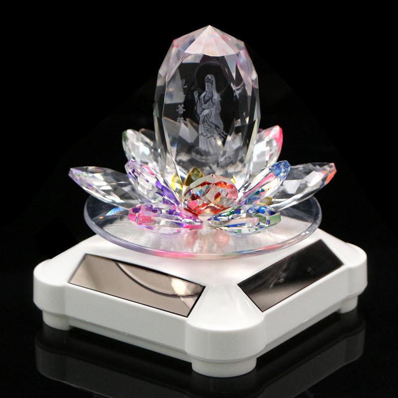 Lotus Guanyin Buddha Car Ornament with Crystal Perfume Base - Peaceful Interior Decoration