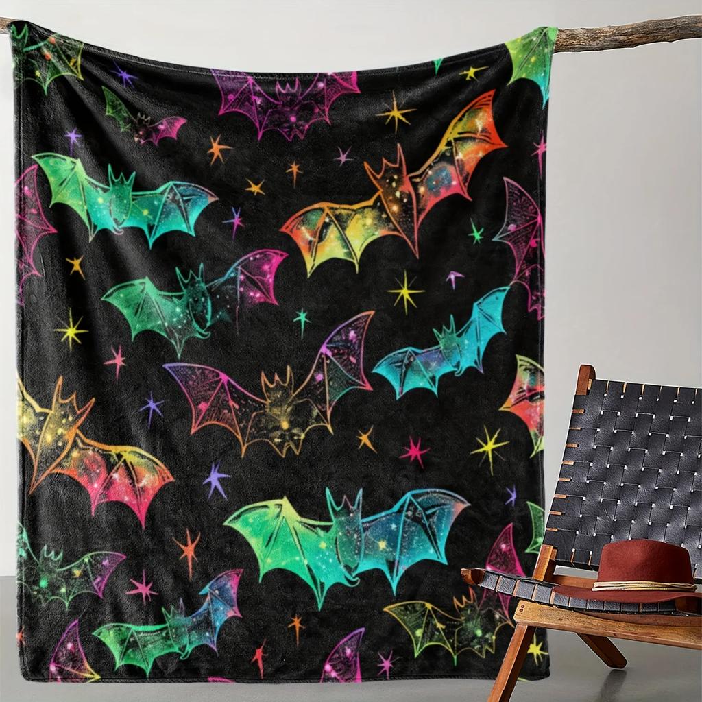 Halloween Retro Bat Digital-printed Polyester Bedroom Velvet Flannel Soft Sofa Cover Blanket Fleece Soft Sofa Cover Blankets