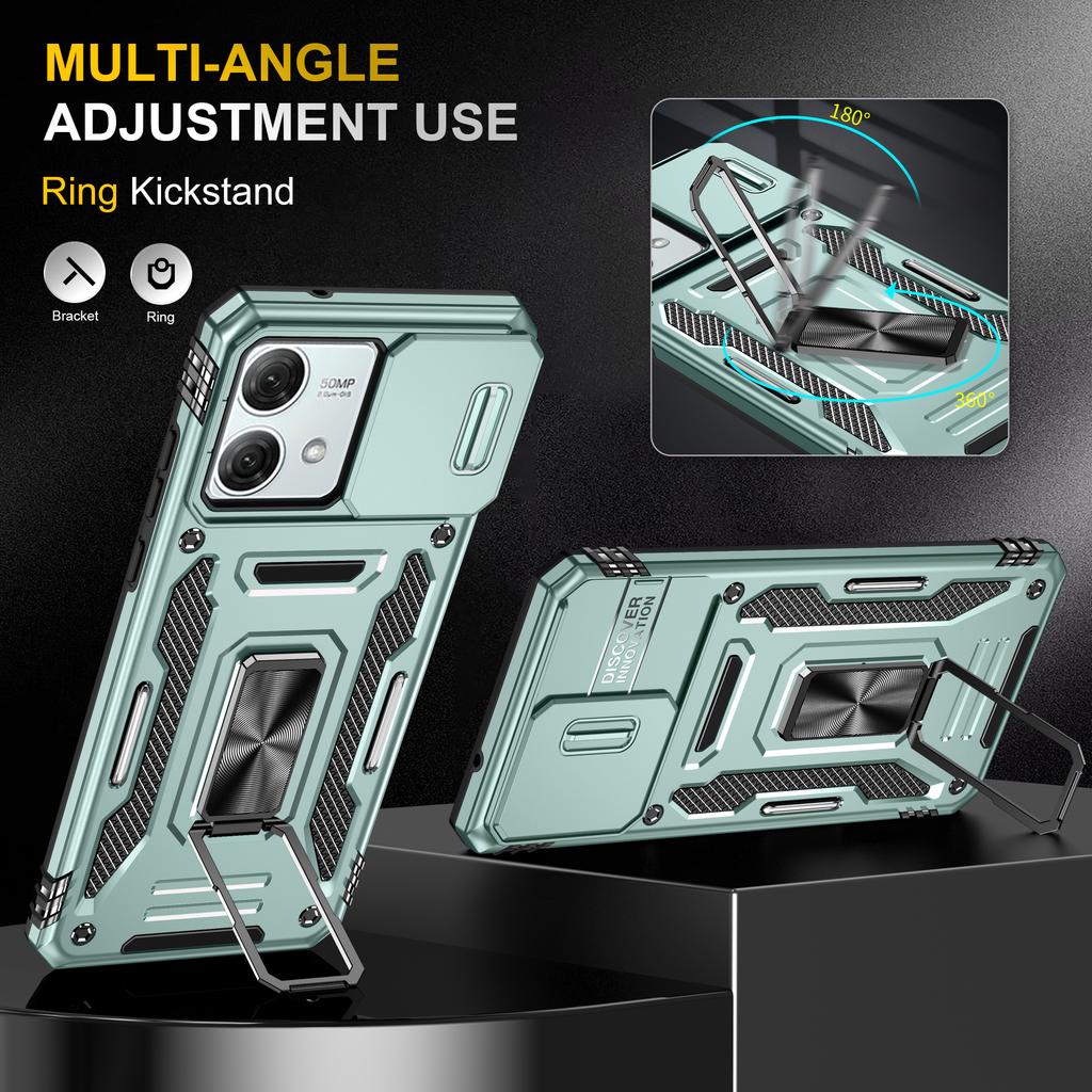 Armor Series For Motorola Moto G84 5G Case Slide Lens Lid PC+TPU Kickstand Phone Cover