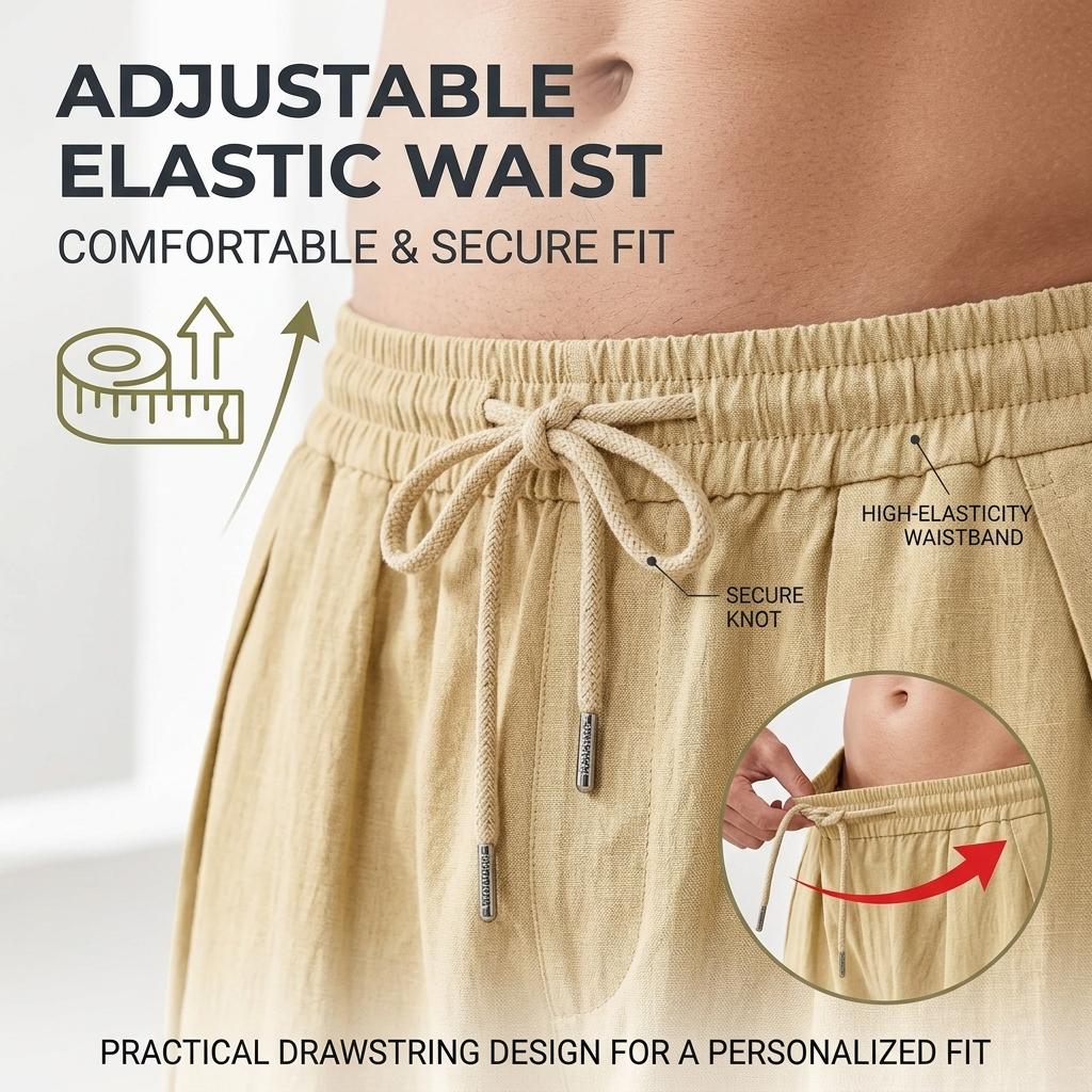 Men'S Cotton-Linen Harem Pants With Drawstring Casual Cropped Pants Lightweight And Loose Suitable For Beach And Yoga