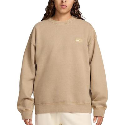 Solo Swoosh Fleece Lined Crew Neck Long Sleeved Loose Fit Sweatshirt Men's Apricot Tea Brown HJ2236-297