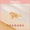 Pink Fashionable Peony Copper Ring Vintage Style Adjustable Open Floral Jewelry
