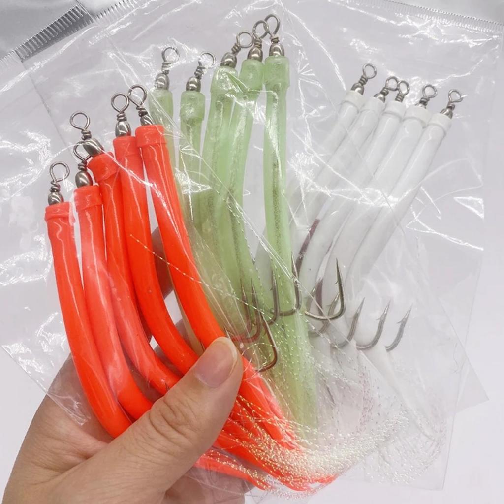 6Pcs CodfishFishing Eel Tube Jig Bait Shank Offset Hook Barbed Octopus Hook