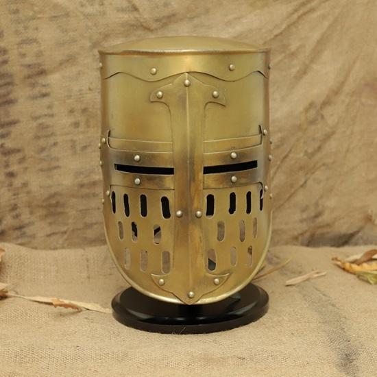 

Handmade Steel Crusader Helmet Brass Cross, Knight Templar Armor