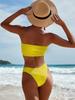 Solid Color Crinkle Bandeau High Waist Bikini Set
