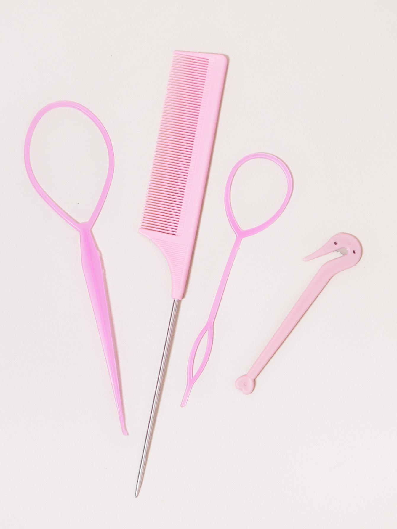 

Набор из 4 предметов, инструмент для плетения волос, резак для резинок, расческа с хвостиком, инструмент для плетения хвоста, аксессуары для плетения волос, приспособление для плетения хвостика