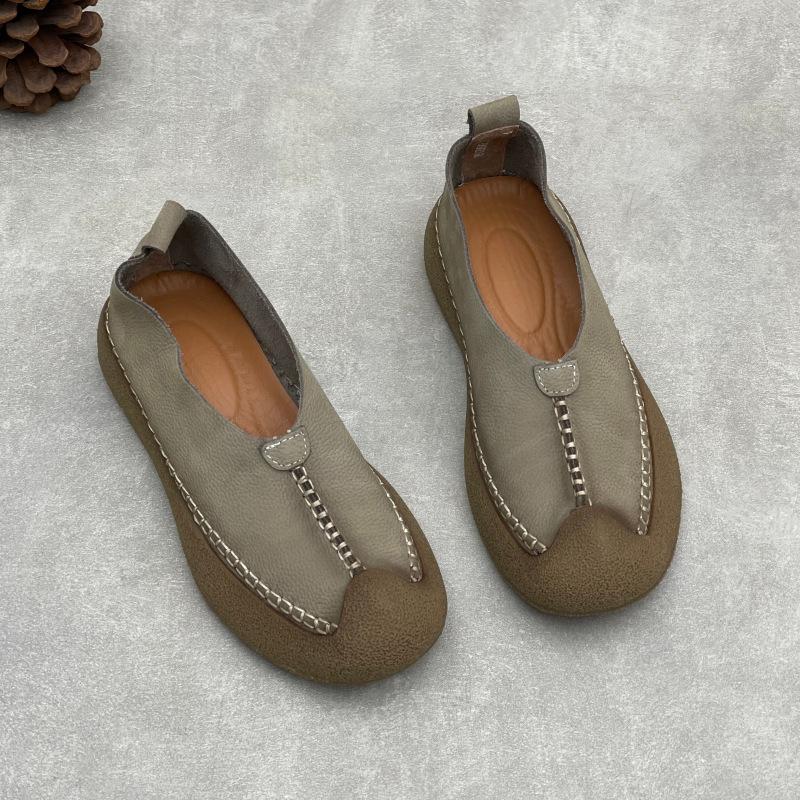 Johnature Retro Handmade Genuine Leather Loafers Soft Soled Cowhide Flat Women's Slip-on Shoes