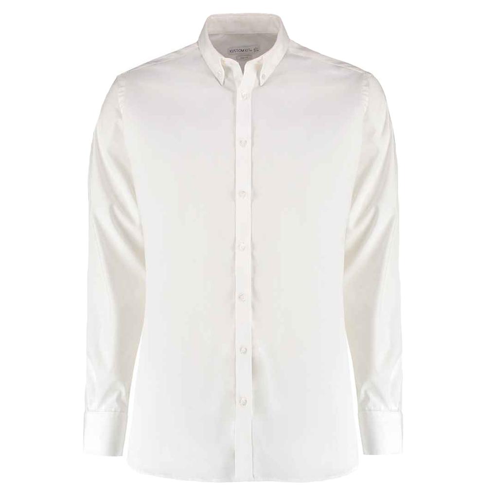 Kustom Kit Mens Oxford Stretch Slim Long-Sleeved Shirt