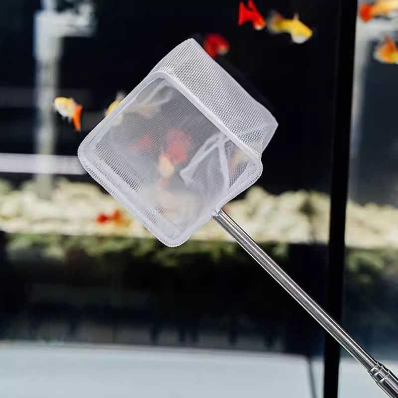 Feinmaschiges Edelstahl-Fischernetz, einziehbar, langlebig, für Aquarium-Fischbecken, Zubehör zum Fangen kleiner Fische