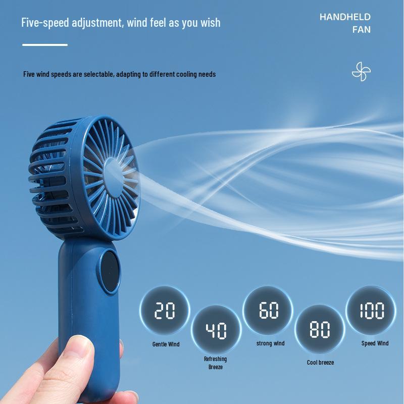 Compact USB Rechargeable Handheld Fan with Digital Display & Phone Holder