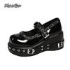 Large Size 35-42 Punk Women'S Mary Janes Black Pu Buckle Straps Street Style Ladies High Heel Pumps Thick Bottom Platform Shoes