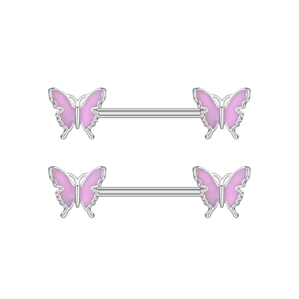2pcs Heart Dangle Nipple Rings Shield Bar Sets for Women Stainless Steel Moon Butterfly Shaped Nipple Piercings Barbell