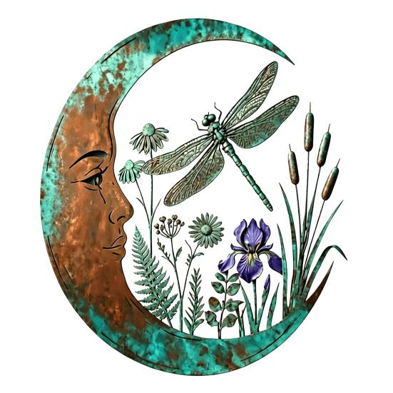 Vintage Style Porch Art Crescent Moon Wall Art, Fairy Witch Bee Dragonfly Iron Hanging Metal Decor Decor, Sculpture for Garden Patio Indoor