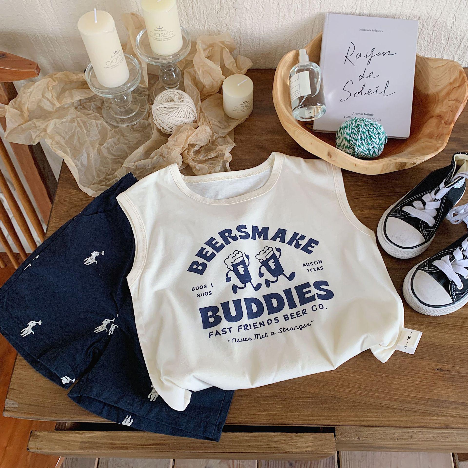 

Мягкая хлопковая майка без рукавов с мультяшным принтом для детей 120 cm