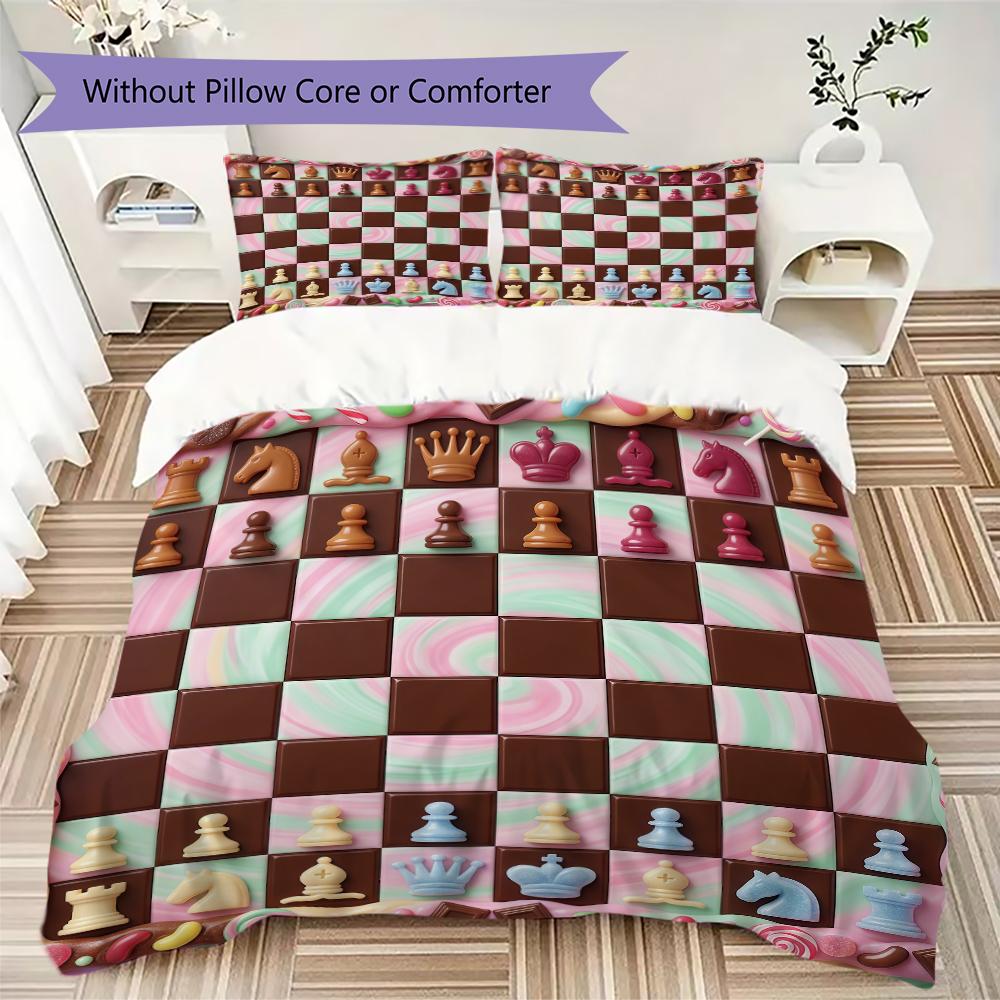 Chess Pattern Bedding Uilt Set Uilt Cover Pillowcase Home Decoration Birthday Gift (1 * Duvet Cover + 2 * Pillowcase Without Core)