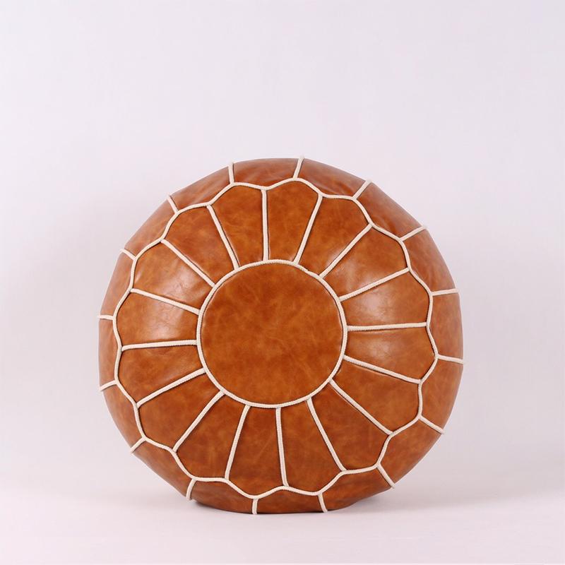 Moroccan PU Leather Pouf Embroider Craft Ottoman Home Modern Footstool Round 55*35cm Artificial Leather Unstuffed Cushion