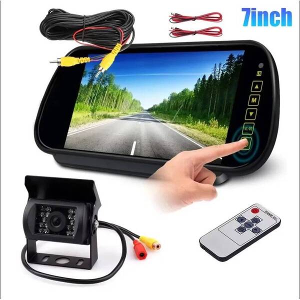 7" Touch Button Rear View Mirror Car Monitor 4PIN Backup Camera 12-24v For Truck