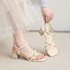 2025 Gentle wind leak toe strap fairy sandals women's word summer new Roman shoes French thick heel temperament