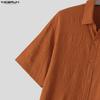 INCERUN Oversized Men Lapel Neck Short Sleeve Cropped Casual Loose Shirts