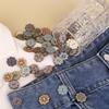 50Pcs Mixed Pattern Vintage Flower Wooden Buttons 20mm Assorted Buttons 2 Holes Sewing Random Flower Painting Buttons