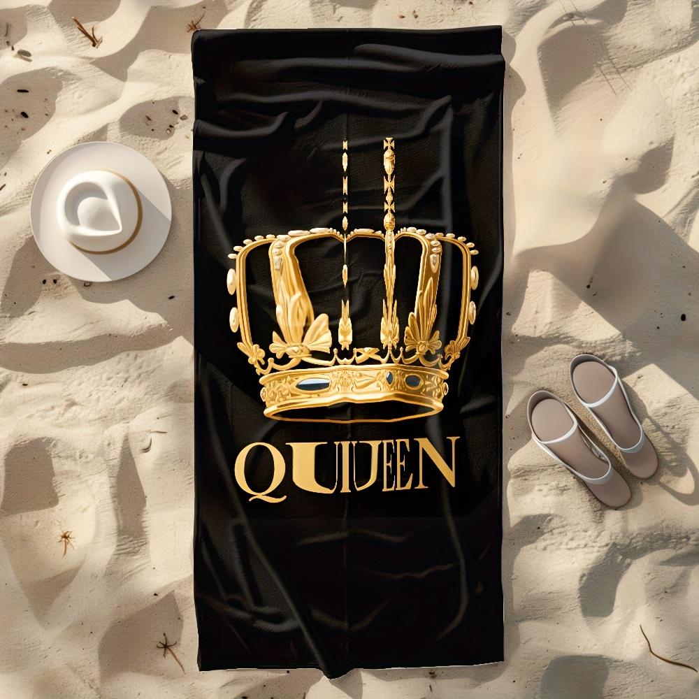 1pc Microfiber Beach Towel, Soft, Lightweight, And Easy to Carry, Featuring a Golden Crown with The Word 'Queen'
