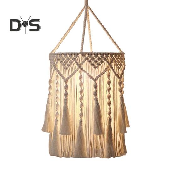 Boho-Lampenschirm, geflochten, handgefertigt, Makramee, Bohemian-Lampenschirm, Baumwollseil, Hängelampenschirm für Schlafzimmer, Wohnzimmer, Dekoration