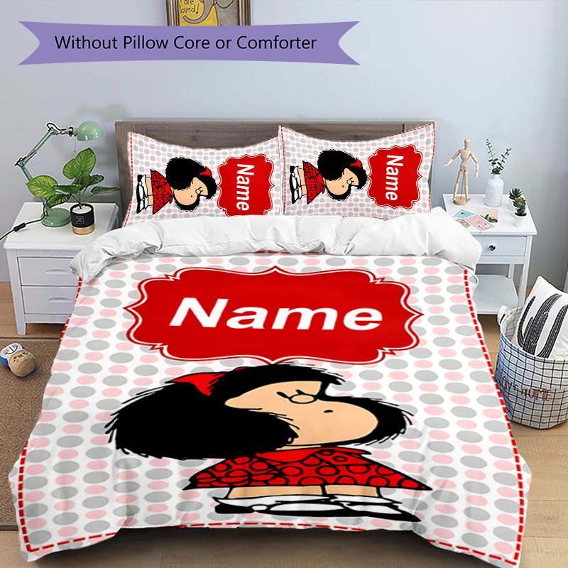 3pcs Mafalda2 Cover Set - Personalized Name, HD Printed Bedding with 1 Cover and 2 Pillowcases - Perfect for Home Decor, Easy Care