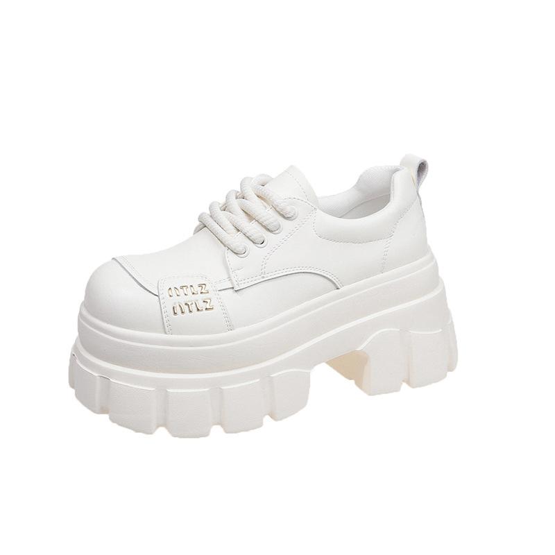 

[Fanfna] Thick-soled heightening muffin small leather shoes for women s 2025 autumn new super high-heeled small JK loafers 39 бежевий