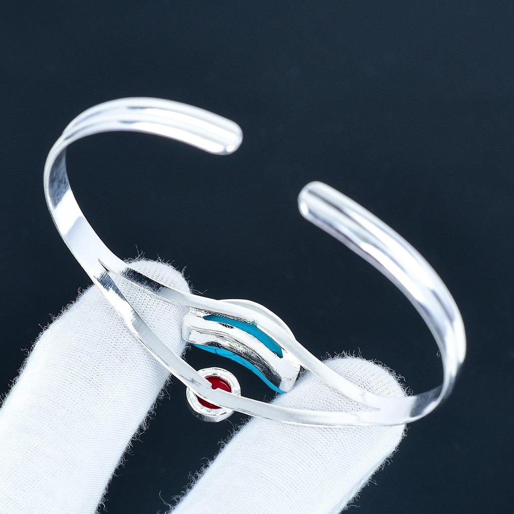 Turquoise Gemstone Handmade Cuff Bangle 925 Sterling Silver Cuff Bangle, Red Coral Bracelet For Wife , Unisex Bangle, Christmas Day Gift