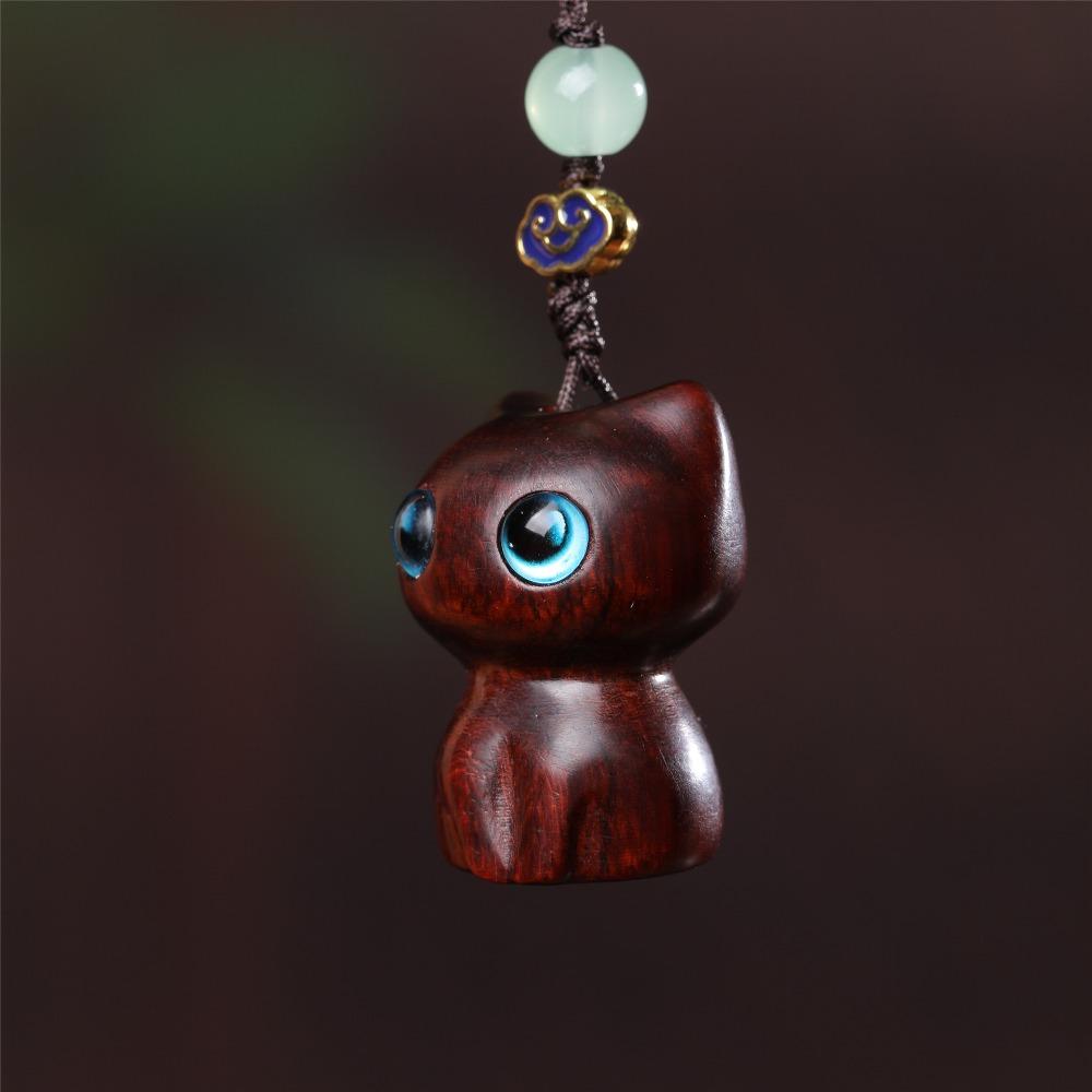 Strawberry Sandalwood Key Chain Chinese Style Lucky Cat Pendant Lucky Key Chain Strap  Men