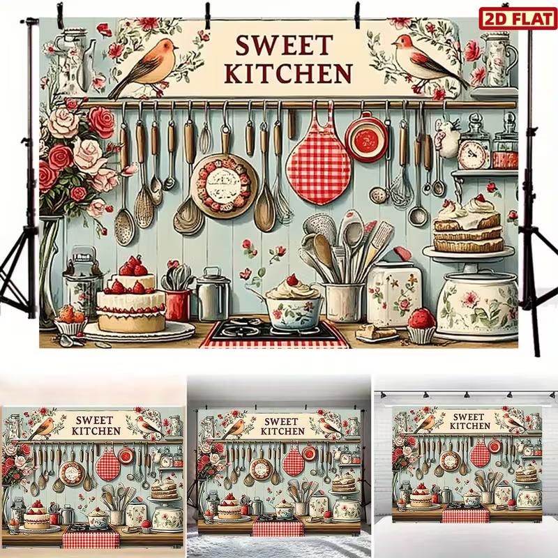 2D Sweet Kitchen Backdrop Vintage Baking Photography Background Banner